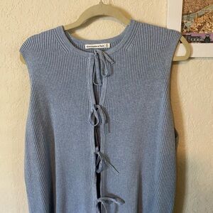 Blue Knit Sleeveless Top with Ties